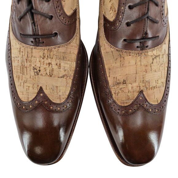 Mezlan Cork Wingtips Unique Men's Size 12M Brown Tan Leather Dress Shoes Oxfords - Picture 2 of 13